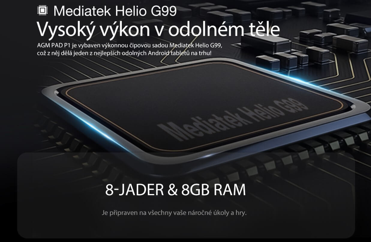 Odolný tablet AGM PAD P1 výkon s MediaTek Helio G99